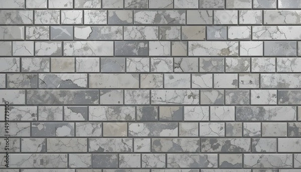 Fototapeta 3D Render of Polished Mosaic Tiles Wall with Semigloss Concrete Square Brick Pattern