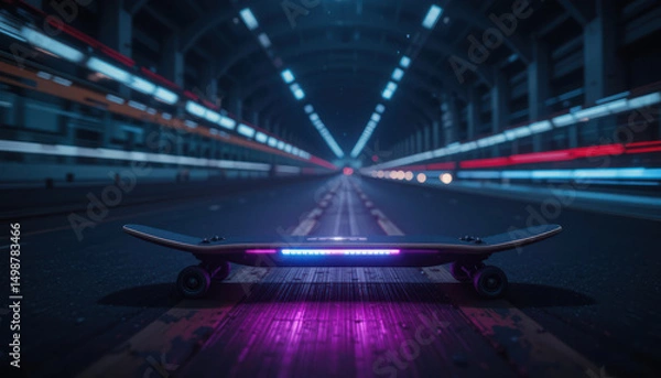 Obraz Electric skateboard on dark background, transport, speed	
