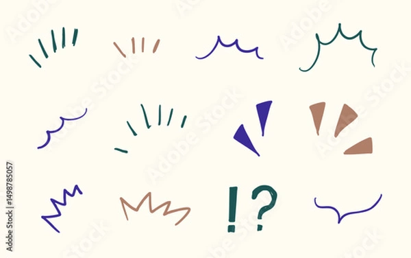 Fototapeta 手書きの黒い気づき線　漫符アイコンセット(カラー)
