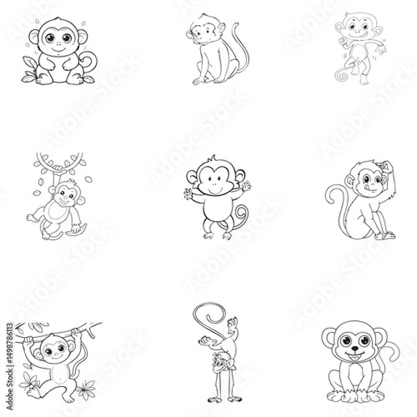 Fototapeta Monkey black white picture vector