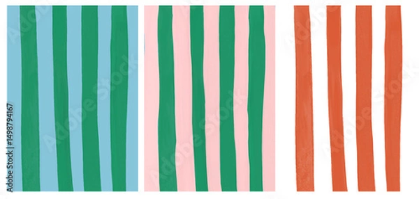 Fototapeta Abstract hand painted gouache watercolor Wide Stripe background set for wedding invite, poster, social media, banner templates . 