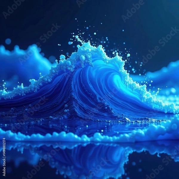 Fototapeta Fluid blue digital wave, shimmering tech surface, corporate design, innovation