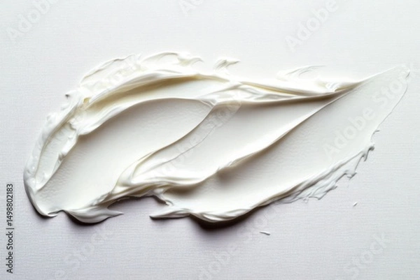 Fototapeta Smooth and creamy white thick paste smear with soft textured peaks and waves on a clean white surface