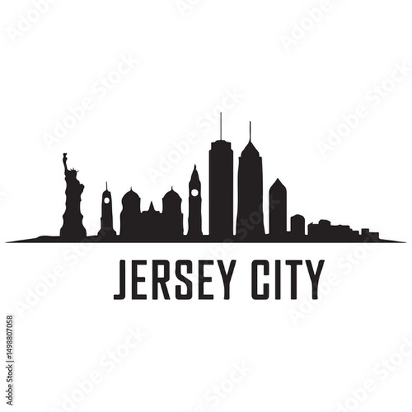 Obraz Vector Jersey City skyline. Travel Jersey City famous landmarks. Business and tourism concept for presentation, banner, web site. Vector black silhouette. with white background