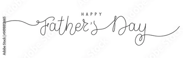Obraz Happy Father's Day words in continuous one line art style. Minimalist black drawing of phrase on white background. Hand drawn quote with editable stroke. Outline handwritten script