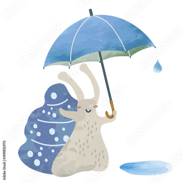 Fototapeta 傘をさしているカタツムリのイラスト