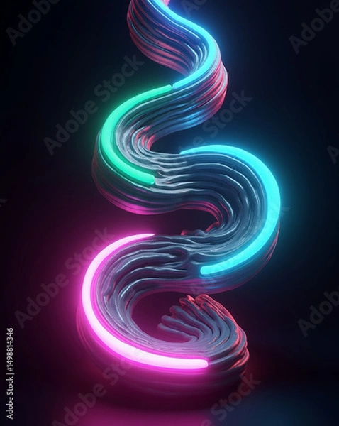 Obraz Neon illuminated, twisting abstract form against a dark backdrop creates visual interest.
