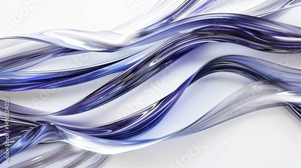 Fototapeta A sleek and polished interplay of flowing metallic business lines in shades of silver and royal blue, weaving effortlessly over a crisp white background, evoking sophistication and trust, 