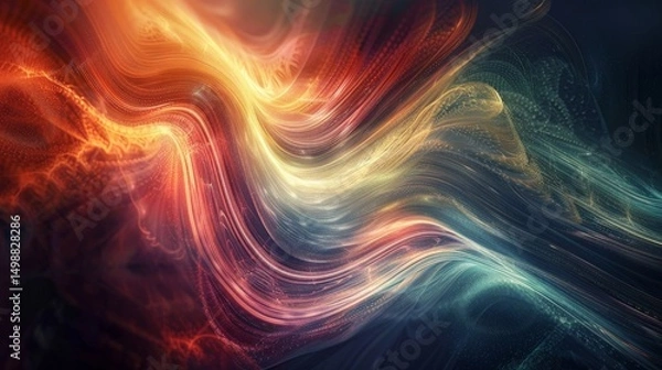 Fototapeta A vibrant collision of overlapping, multicolored business lines forming an abstract wave over a light, ethereal background, embodying energy and fluidity, 