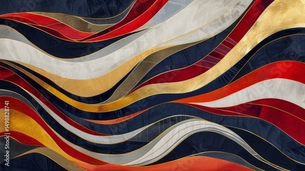 Fototapeta An explosion of motion with layered business lines in fiery red, gold, and deep navy, flowing with intensity over a soft matte background, symbolizing growth and transformation, 