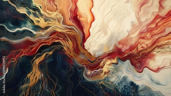 Fototapeta An explosion of motion with layered business lines in fiery red, gold, and deep navy, flowing with intensity over a soft matte background, symbolizing growth and transformation, 