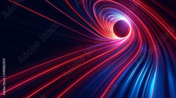 Fototapeta Bold, sweeping business lines in neon red and sapphire blue creating a vortex effect over a dark gradient, exuding dynamism and futuristic appeal, perfect for startup 9