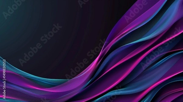 Fototapeta Dynamic, asymmetrical business lines in deep purple and bright teal, arching fluidly over a dark charcoal backdrop, exuding energy and innovation while providing ample copy 