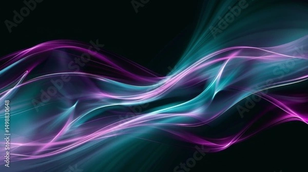Fototapeta Dynamic, asymmetrical business lines in deep purple and bright teal, arching fluidly over a dark charcoal backdrop, exuding energy and innovation while providing ample copy 