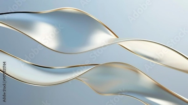 Fototapeta Smooth, reflective business lines in pearlescent white and soft gold, stretching elegantly across a dusky blue background, suggesting sophistication and premium branding, 