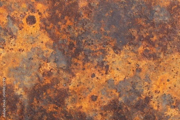 Fototapeta A Symphony of Rust: A symphony of rust plays out on a metallic surface, blending bronze, brown and orange into a timeworn texture with rugged, weathered details.