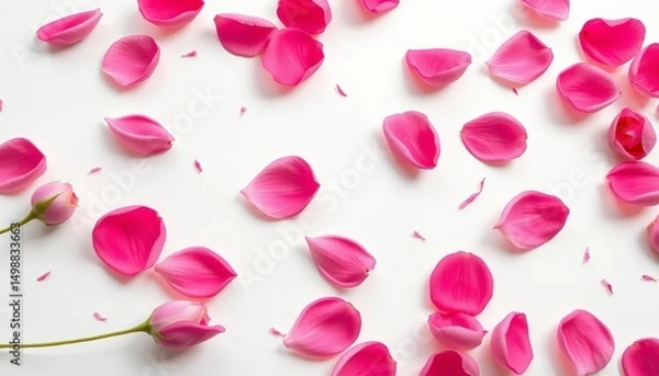 Obraz Delicate pink rose petals scattered artfully on pristine white, ample copy space, texture, romantic