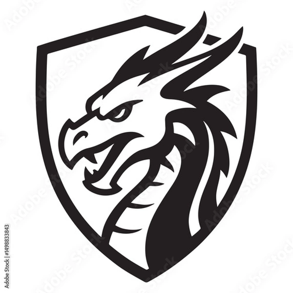 Fototapeta vector image of a dragon head shield logo