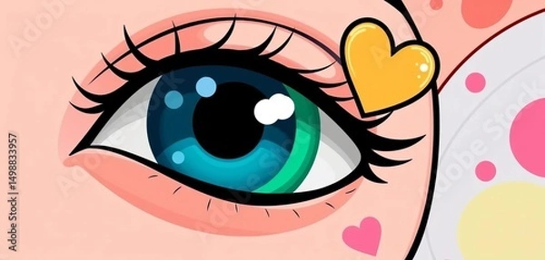 Obraz Playful cartoon eye with heart, vector doodle illustration perfect for decoration,  image,  digital