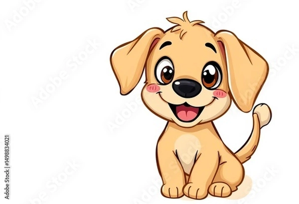 Obraz Playful pup with floppy ears, wagging tail, and big eyes in a whimsical hand-drawn style,  vector art,  happy dog