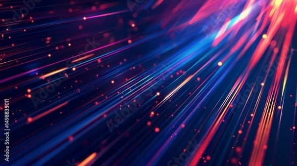 Fototapeta Vibrant, electrified business lines cascading diagonally across a deep midnight-blue backdrop, with a subtle motion blur effect to represent progress and technology, 