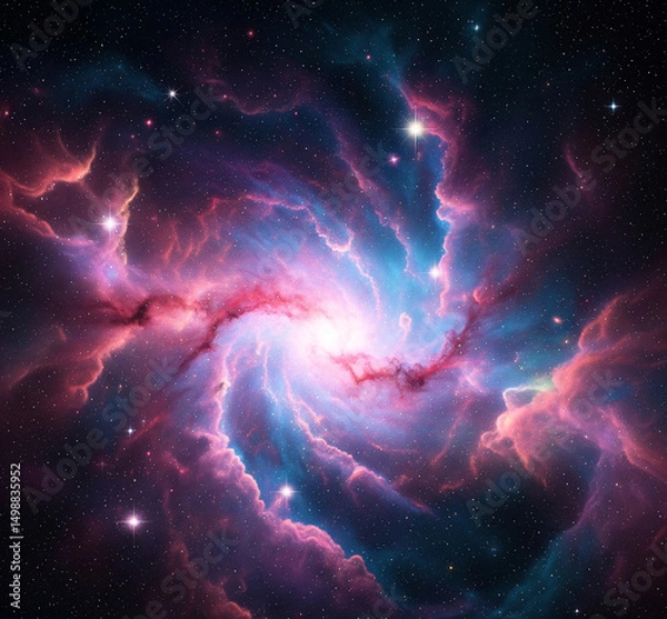 Obraz Colorful Space Nebula Digital Art – Pink, Purple, Blue Swirls with Stars and Cosmic Depth
