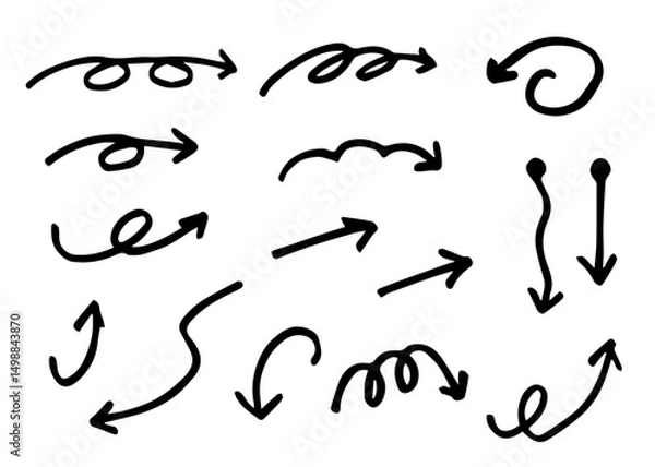 Fototapeta ベクターのペンの手書きの矢印セット (モノクロ)