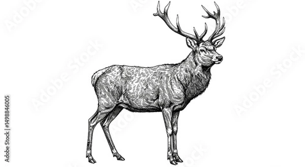 Fototapeta A classic vintage engraved illustration of a deer, featuring a wild doe and majestic stag, rendered as an ink sketch. Perfect for rustic, wildlife, and nature-themed designs.