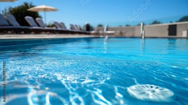 Fototapeta Sparkling Oasis: A tranquil aquatic panorama, capturing the refreshing allure of crystal-clear water in a sun-drenched swimming pool, beckoning with its cool embrace.