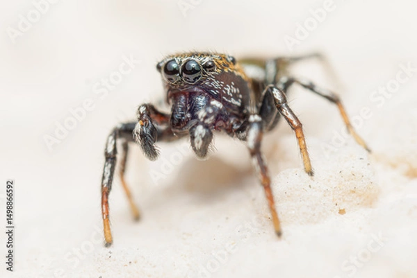 Fototapeta Araignée sauteuse du genre Heliophanus (Heliophanus sp., Salticidae) posée sur une pierre en milieu naturel