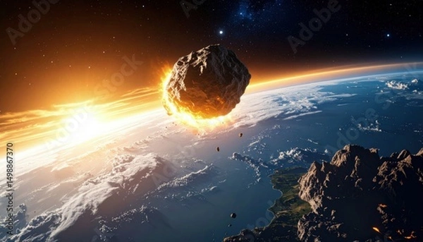 Obraz Asteroid impact scenario in deep space with dramatic tones and cinematic visual style