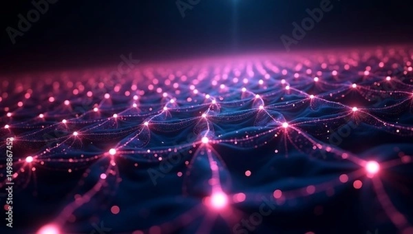Obraz Abstract Network Interconnected Nodes and Glowing Lines in Deep Space