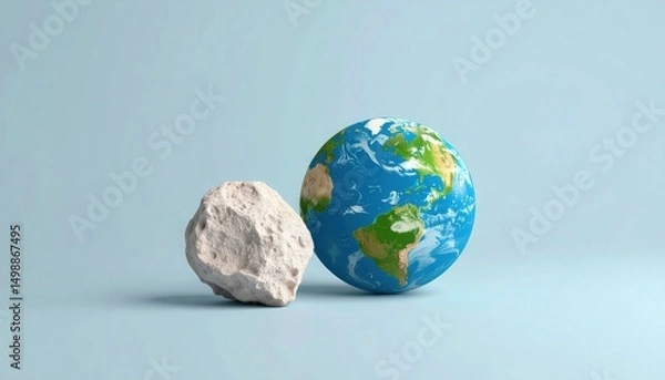 Obraz Simple modern illustration of asteroid near Earth using clean lines and gentle hues