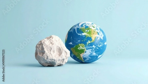 Obraz Minimal vector illustration of asteroid and Earth in pastel tones for Asteroid Day