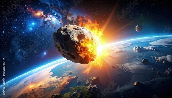 Obraz Dramatic cosmic view of an asteroid approaching Earth, perfect for event design