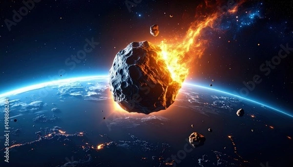 Obraz Epic asteroid impact illustration with glowing Earth and atmospheric tension