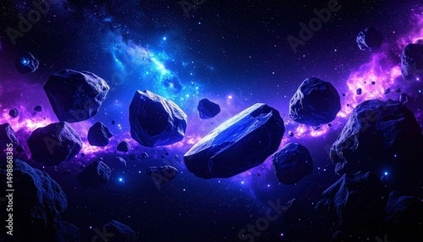 Obraz Flat vector artwork of asteroid belt and planets celebrating International Asteroid Day