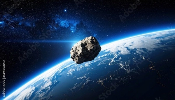 Obraz Near-Earth asteroid streaking through space with vivid galaxy and star-rich scene