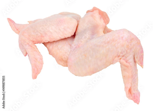 Fototapeta Group of fresh raw prepared skin on chicken wings isolated on a white background