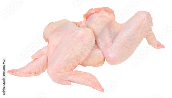 Fototapeta Group of fresh raw prepared skin on chicken wings isolated on a white background