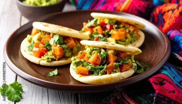 Fototapeta Delicious Sweet Potato and Avocado Arepas A Simple and Flavorful Recipe