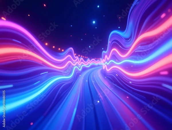 Fototapeta Speed lines background with lines and particles, abstract neon design concept illustration