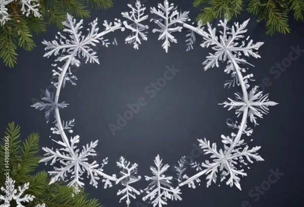 Fototapeta Vector snowflake frame, beautiful Christmas card , subtle, december, illustration