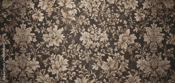 Fototapeta Elegant seamless damask, subtle shading, repeating vines & blossoms  ,  floral,  elegant,  design