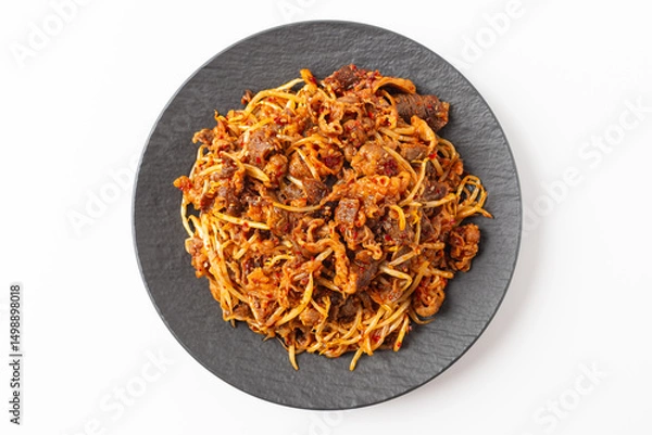 Obraz Stir-Fried Cumin Beef on a White Background