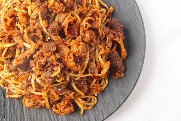 Obraz Stir-Fried Cumin Beef on a White Background