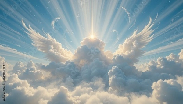 Fototapeta Ethereal Cloud Formation with Rays of Light and Angelic Wings