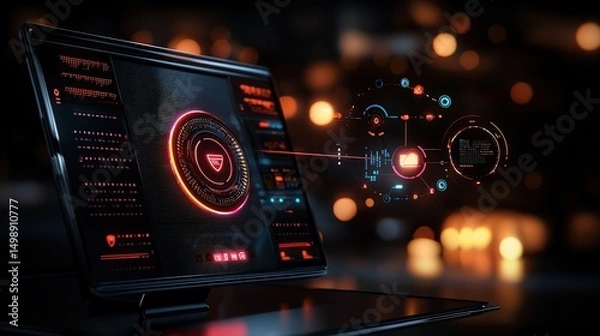Obraz Cybersecurity threat detection software futuristic interface visualization for digital workspace