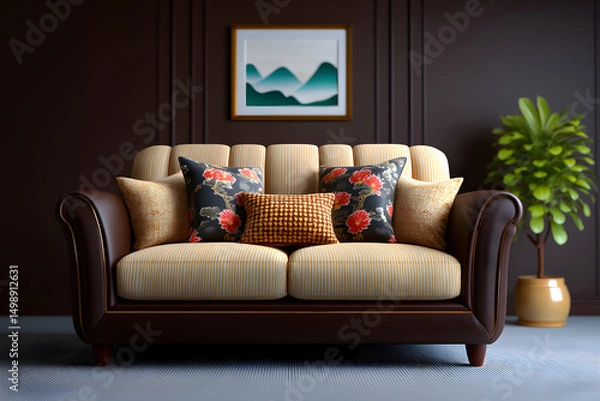 Fototapeta Dark Toned New Chinese Living Room Interior