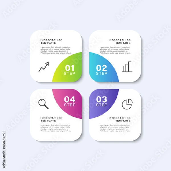 Obraz Modern infographic design with four square elements and icons. Business and marketing infographic design template